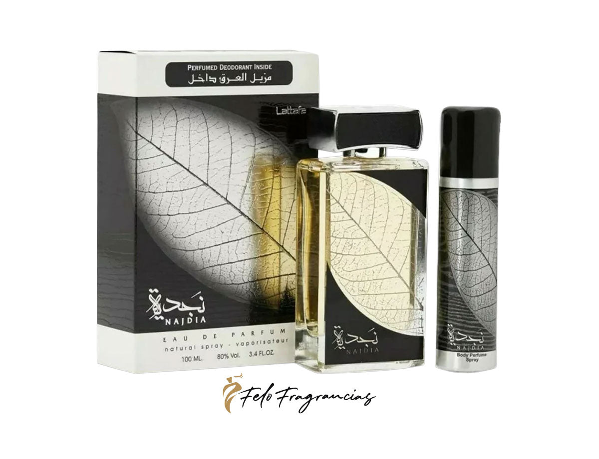 Lattafa Najdia Eau de Parfum Set – 100 ml (3.4 oz) + 50 ml (1.7 oz) Deodorant