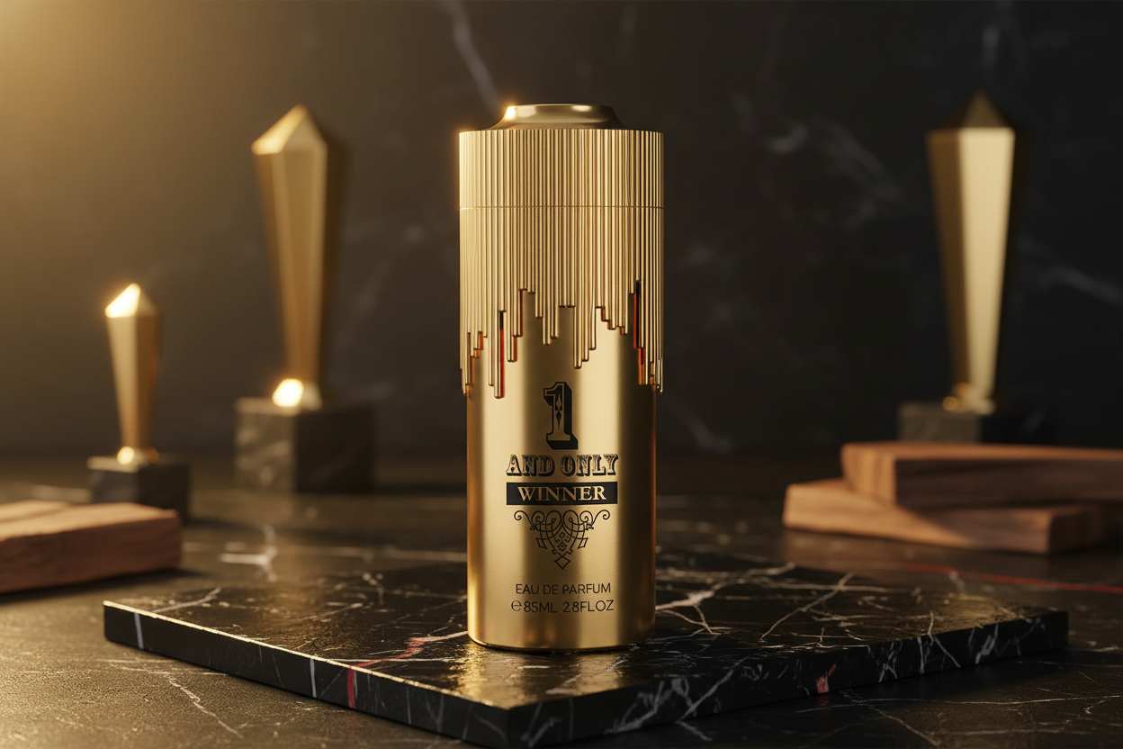 Frasco de perfume Le Chameau dorado con tapa, 85 ml, grabado vertical