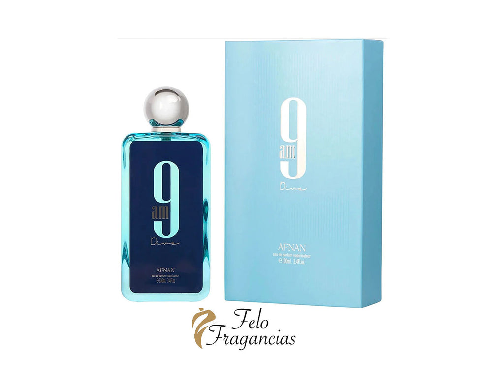9 AM Dive eau de parfum 100ml bottle with matching box, teal glass and silver cap