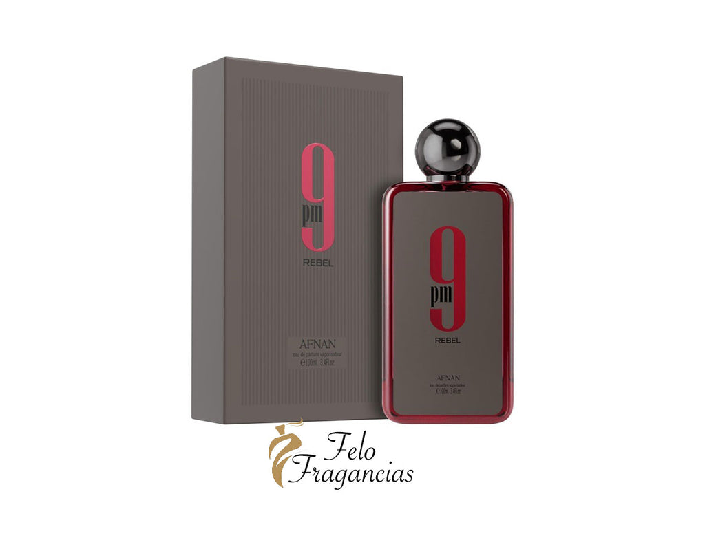 9 PM Rebel Eau de Parfum 100ml bottle with box, glossy black cap and red glass