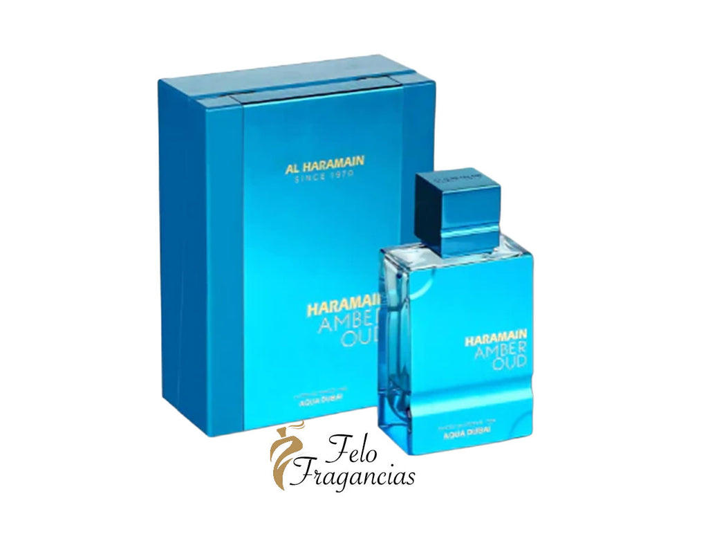 Amber Oud Aqua extrait de parfum set: blue glass bottle with matching box, 100ml