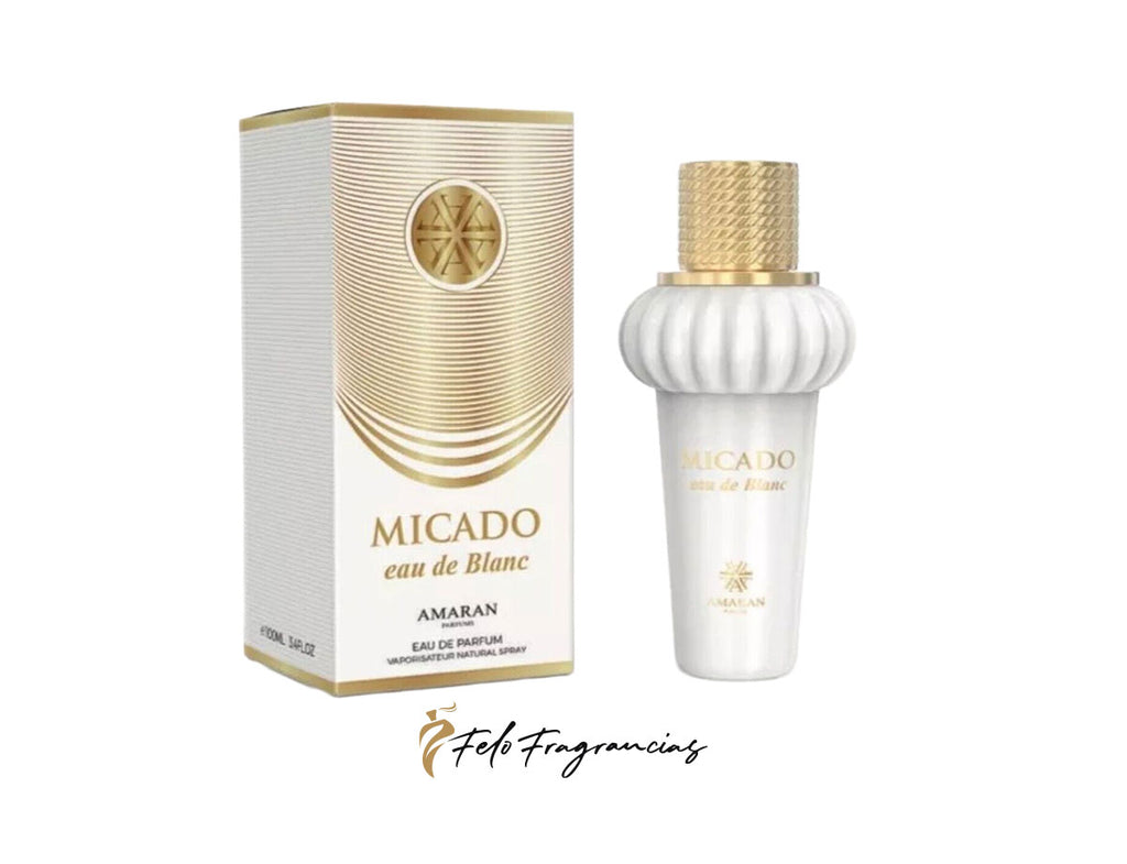 Set Micado Blanc: caja y frasco de eau de parfum con tapa dorada