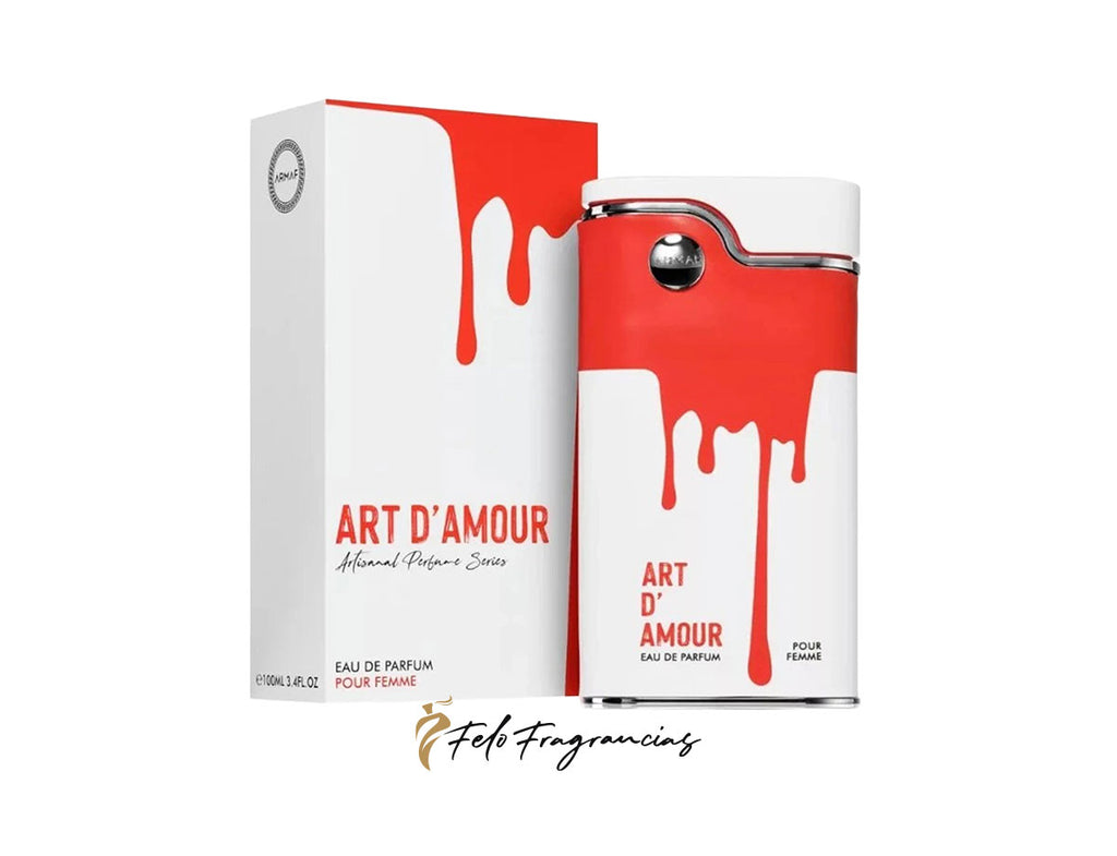 Art d'Amour 100ml eau de parfum box and red spray bottle with white drip graphics