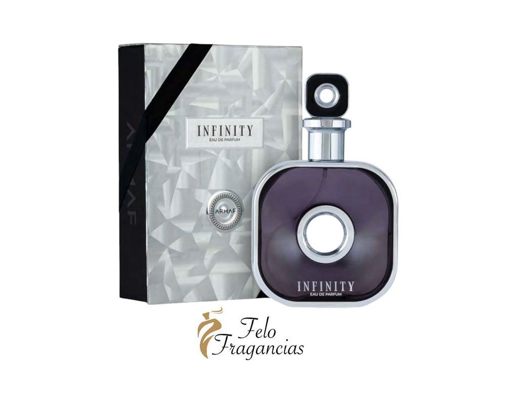 Infinity Eau de Parfum 105ml silver bottle with purple label and matching gift box