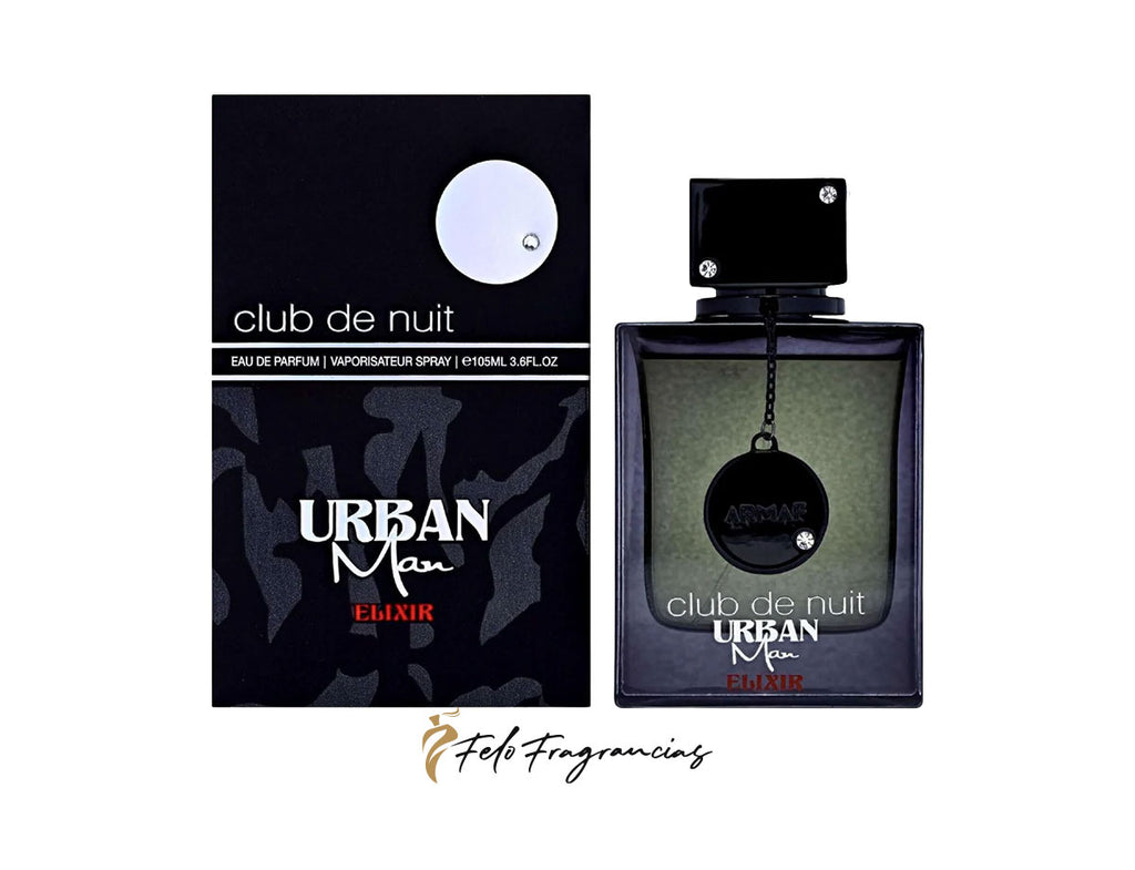 Club de nuit Urban Man Elixir eau de parfum 105ml: black bottle with hanging tag