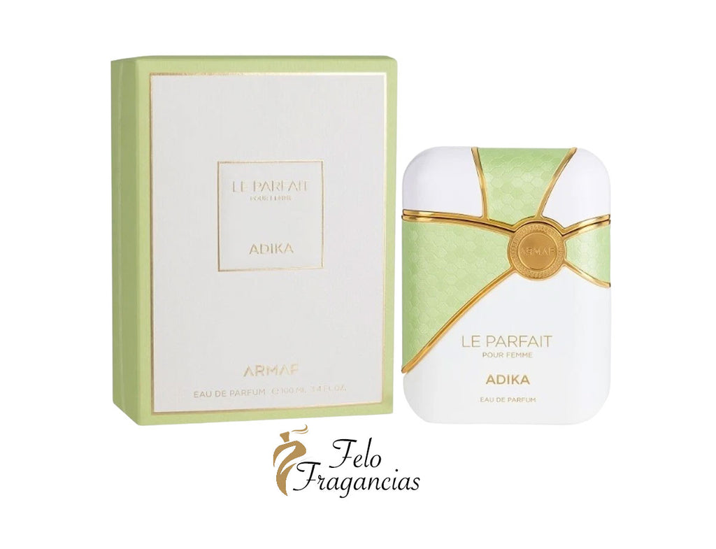 Le Parfait Adika eau de parfum 100ml box and green bottle with gold accents