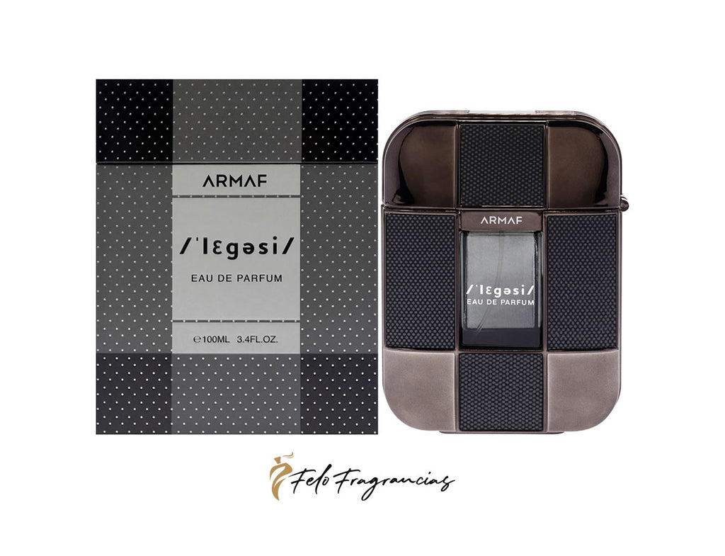 Legesi eau de parfum 100ml box with matching bottle, dark grid design