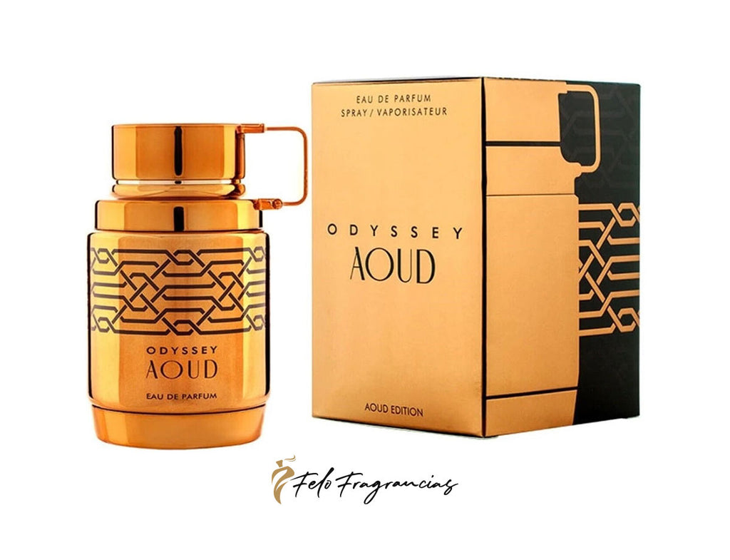 Odyssey Aoud eau de parfum 100ml bottle with amber cap and matching box