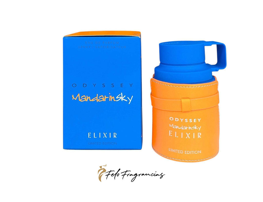 Mandarin Sky Elixir eau de parfum 100ml with blue box and orange bottle