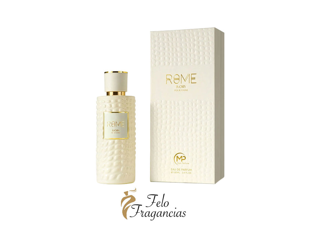 Ivory 100ml perfume bottle with gold cap and matching Rome box