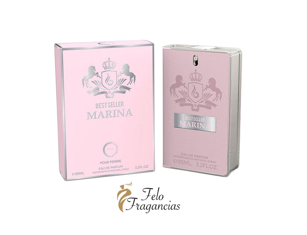 Marina eau de parfum 95ml box, pink packaging with Best Seller label