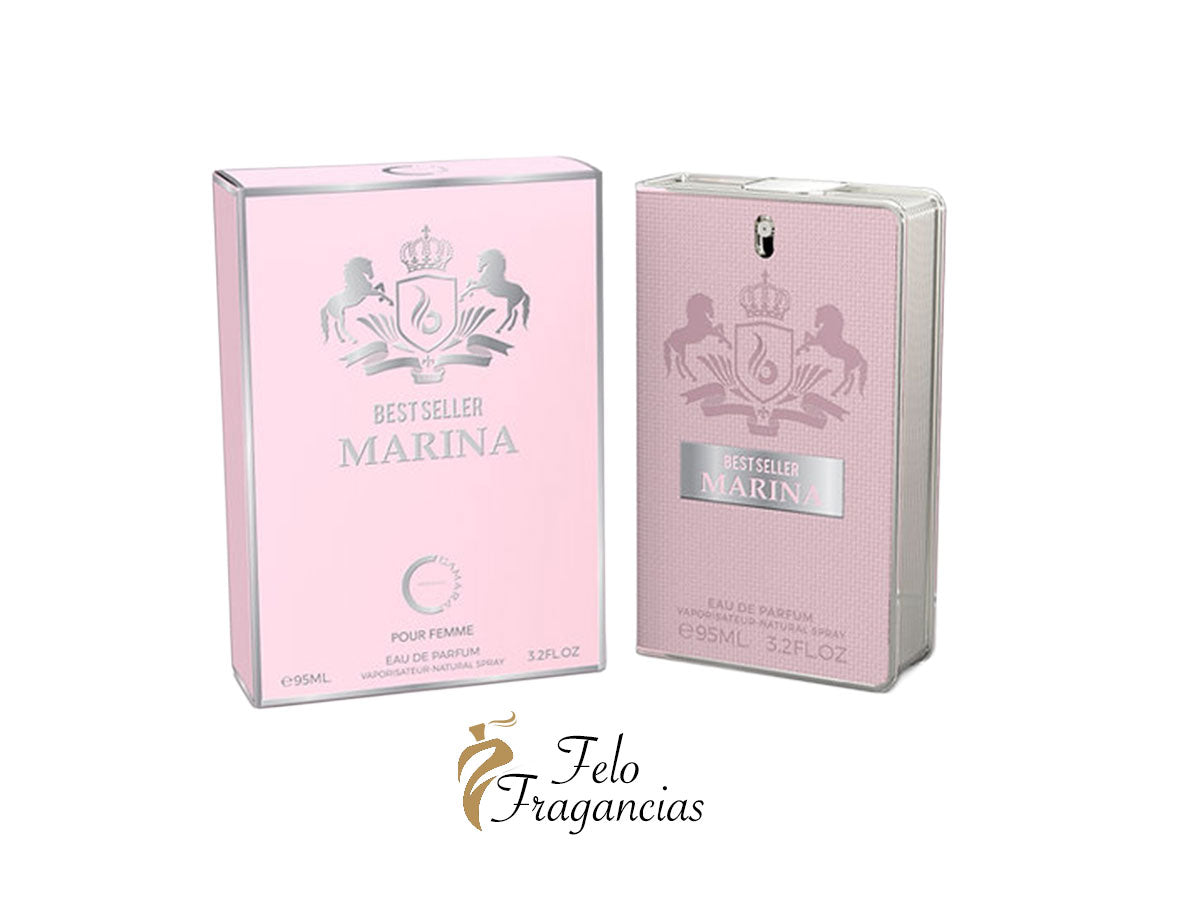 Marina eau de parfum 95ml box, pink packaging with Best Seller label