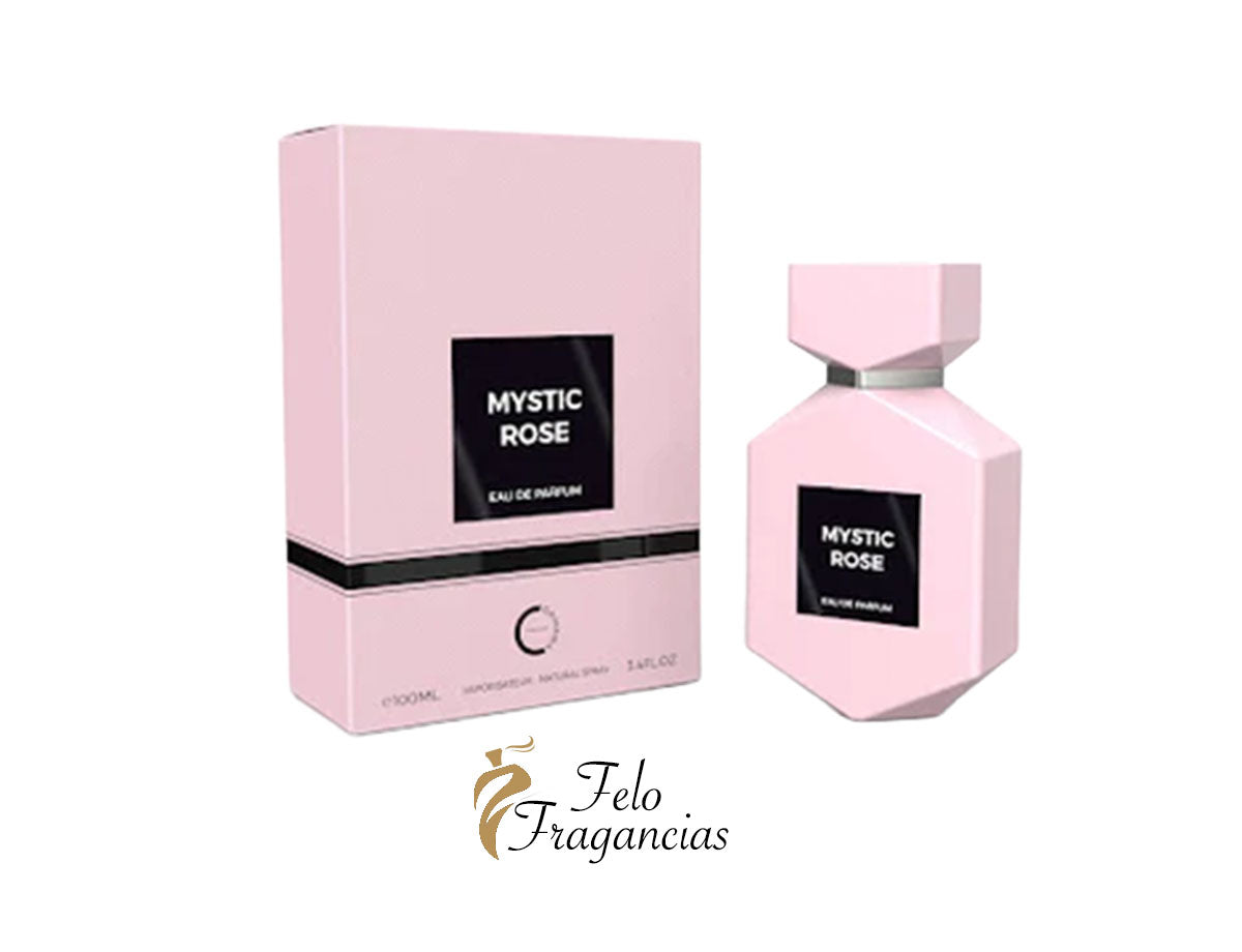Mystic Rose eau de parfum set: pink rectangular box and faceted bottle, 100 ml