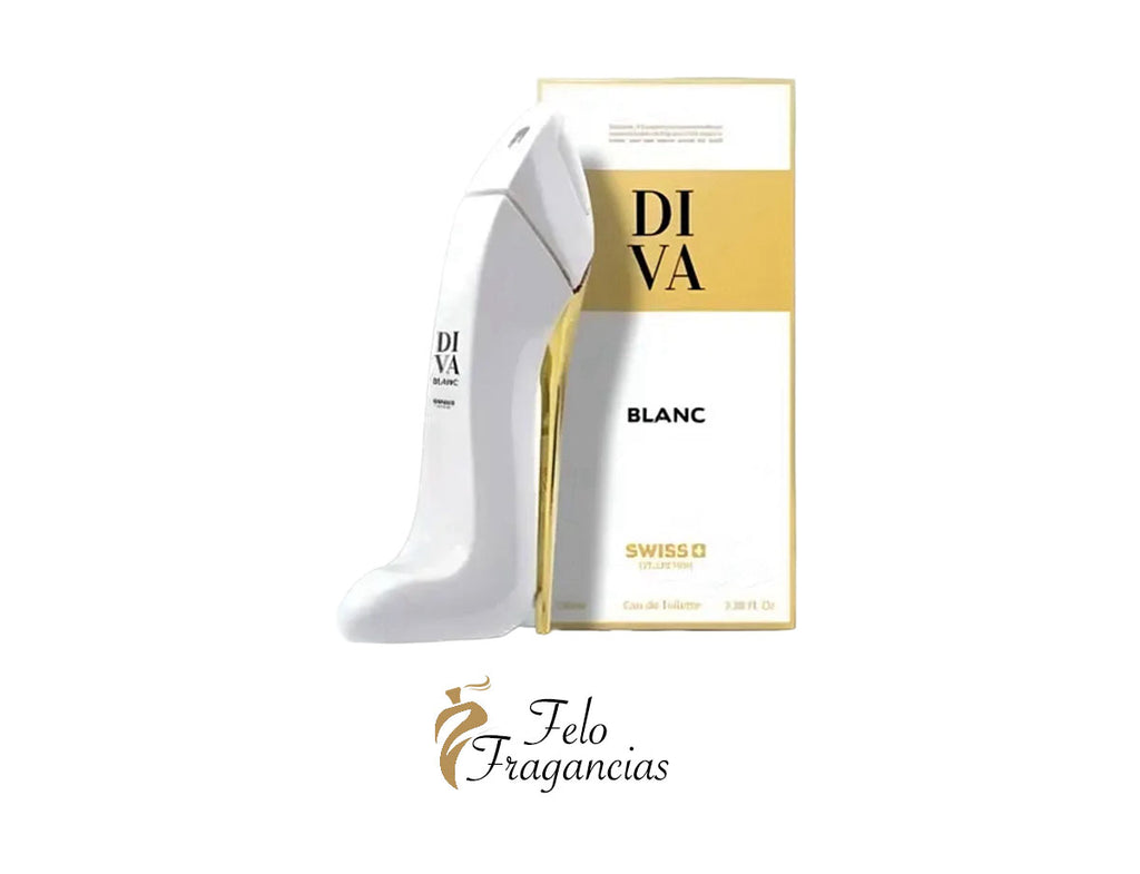 Diva Blanc Eau de Parfum 100ml box with white stiletto-style bottle