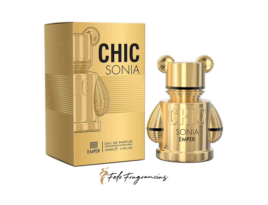 Chic Sonia eau de parfum 100ml gold bottle with matching box