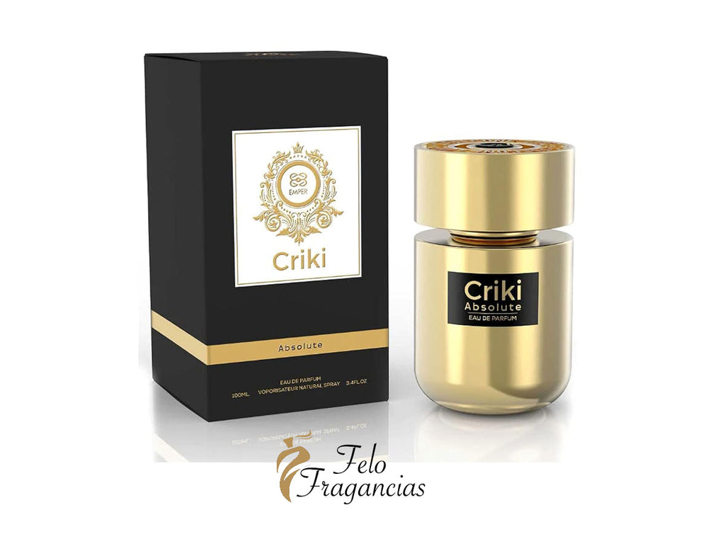 Eau de parfum Criki Absolute 100 ml, caja negra y frasco dorado