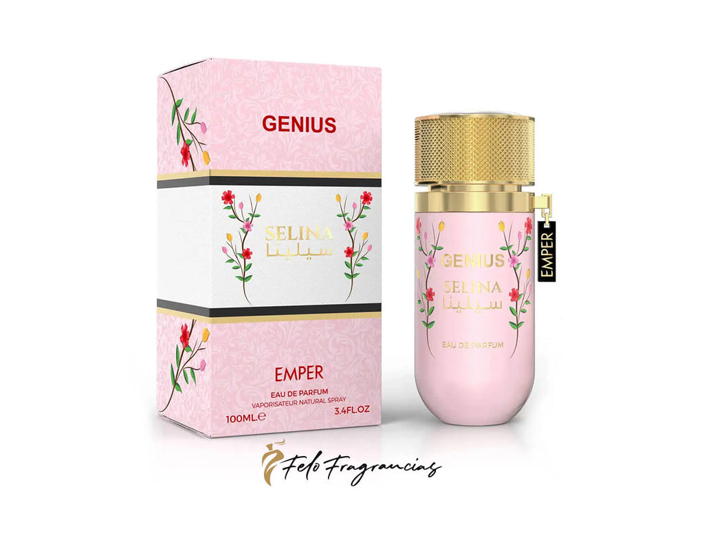 Selina Eau de Parfum 100ml, pink floral bottle with matching boxed package