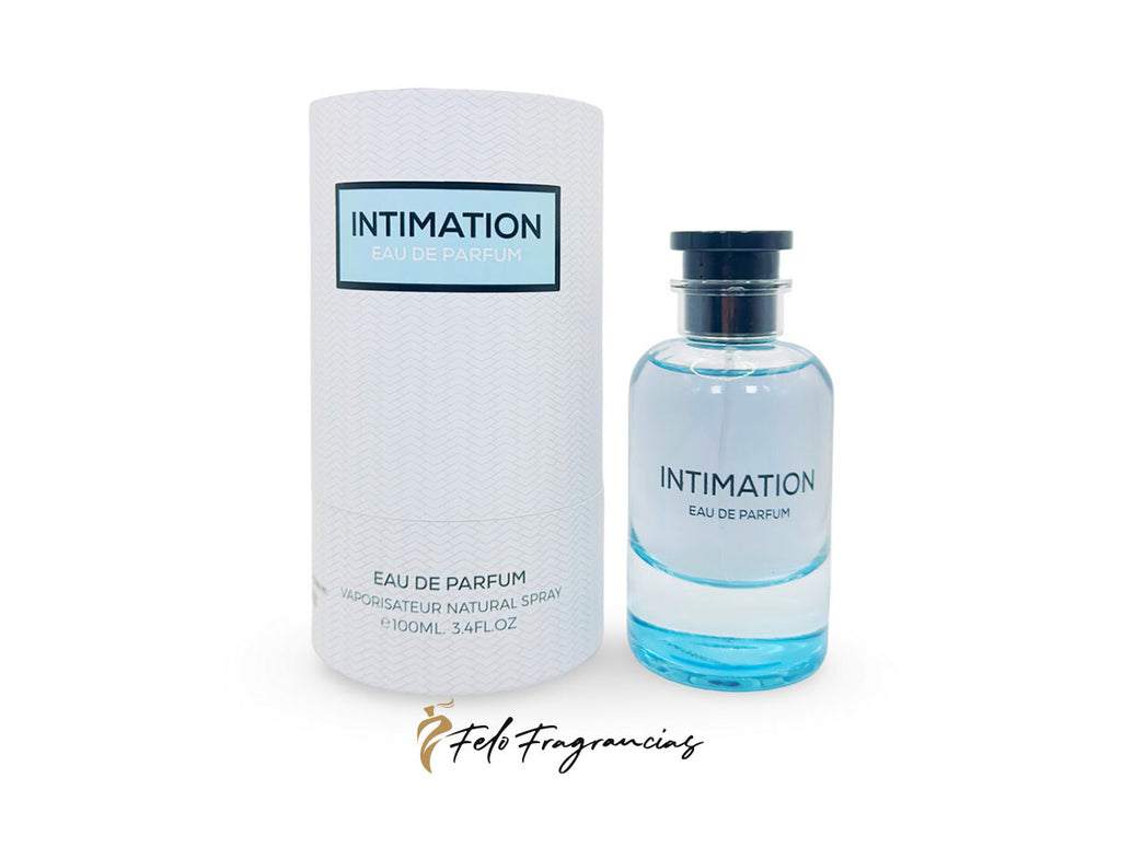 Intimation Eau de Parfum 100ml spray bottle and white carton, blue label