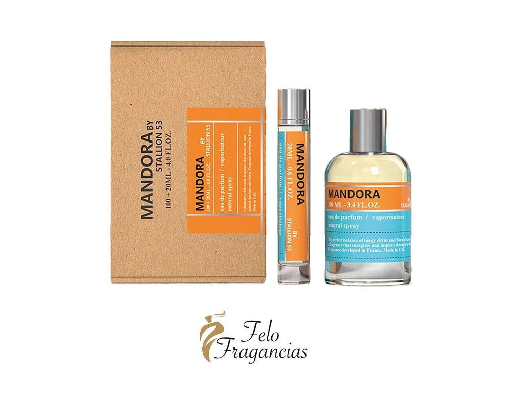 Caja y frascos del perfume Mandora de Stallion: 100 ml y 20 ml