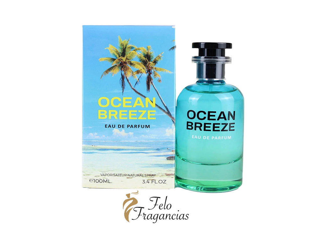 Ocean Breeze eau de parfum 100 ml bottle with teal liquid and matching box