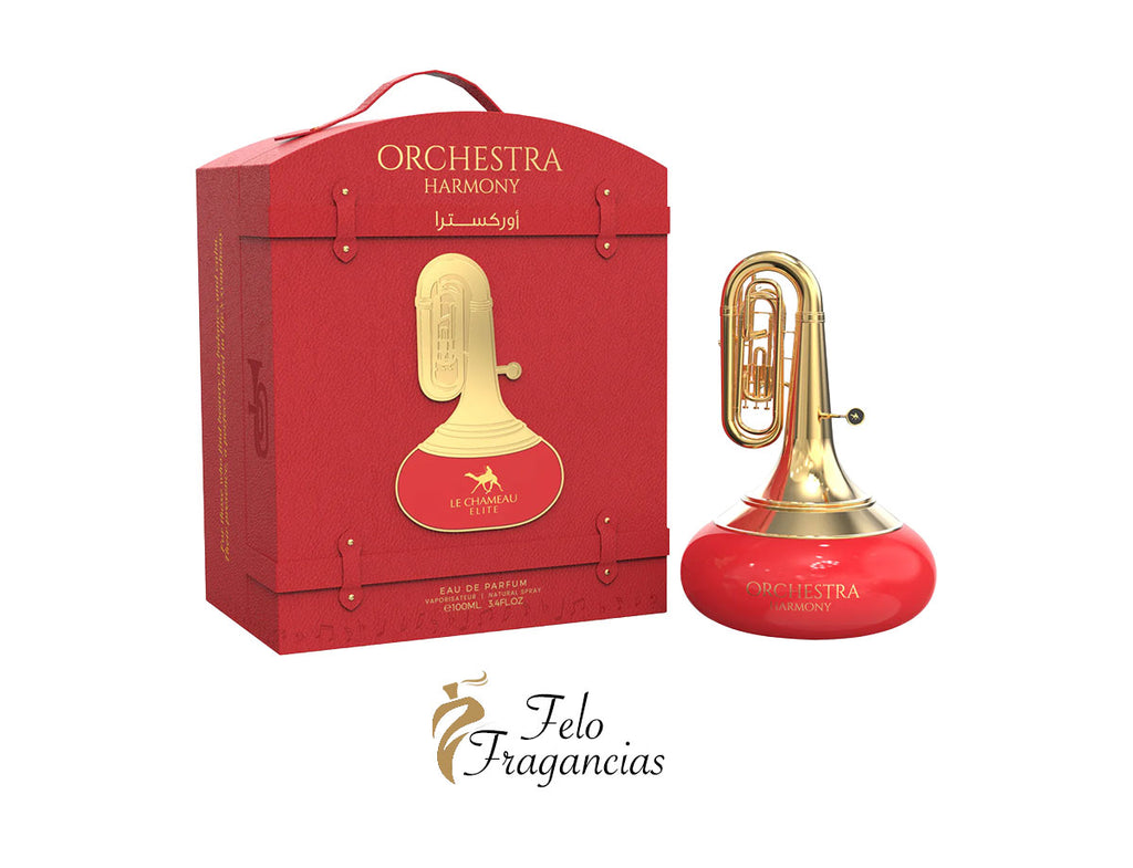 Orchestra Harmony unisex eau de parfum 100ml, red box and gold perfume bottle