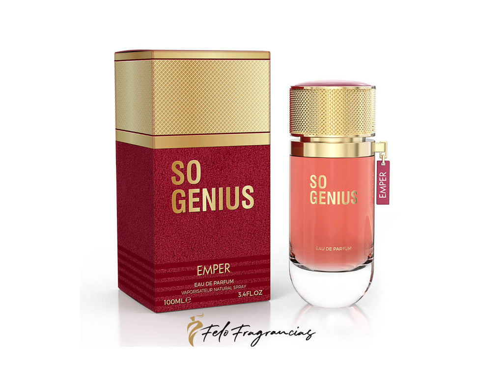 Emper So Genius Eau de Parfum 100ml box and pink glass bottle with gold cap