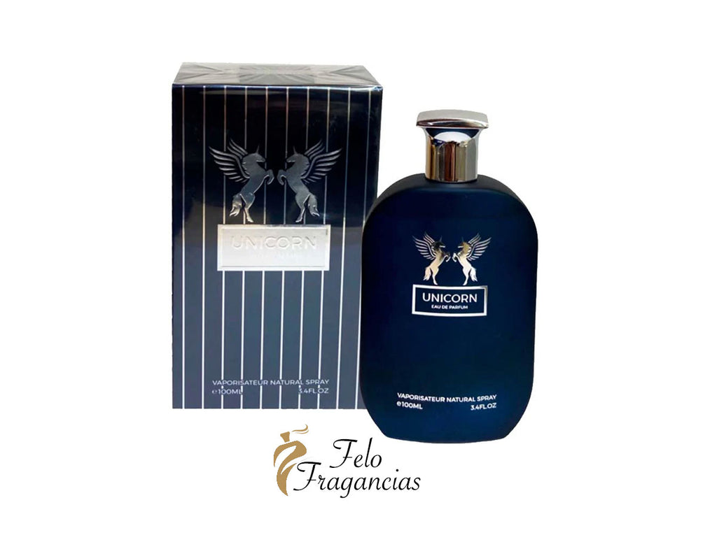 Perfume para hombre Eau de parfum en frasco azul oscuro con caja negra y emblema