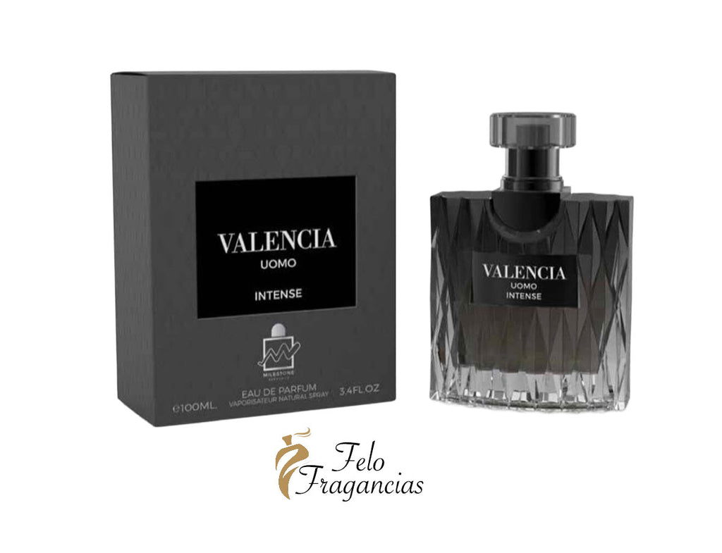 Valencia Uomo Intense Eau de Parfum 100ml box and glass bottle with dark label