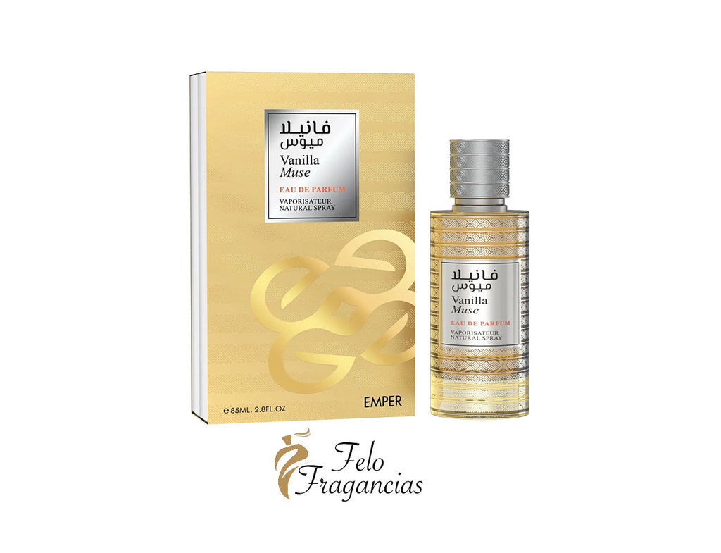 Vanilla Muse Eau de Parfum 100ml box and glass bottle with gold label and cap