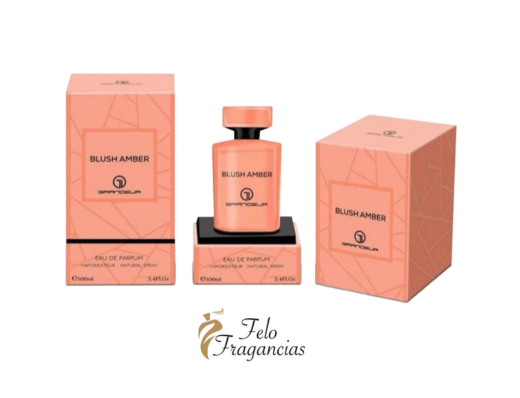 Set de eau de parfum Blush Amber: botella y cajas rosadas