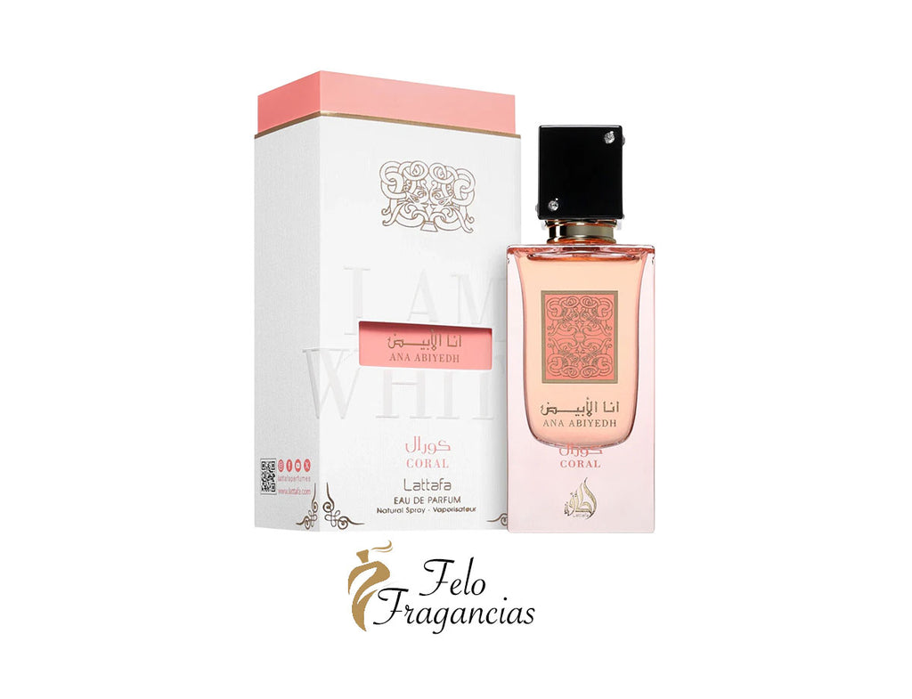 Ana Abiyedh Coral eau de parfum bottle with coral-pink liquid and boxed set