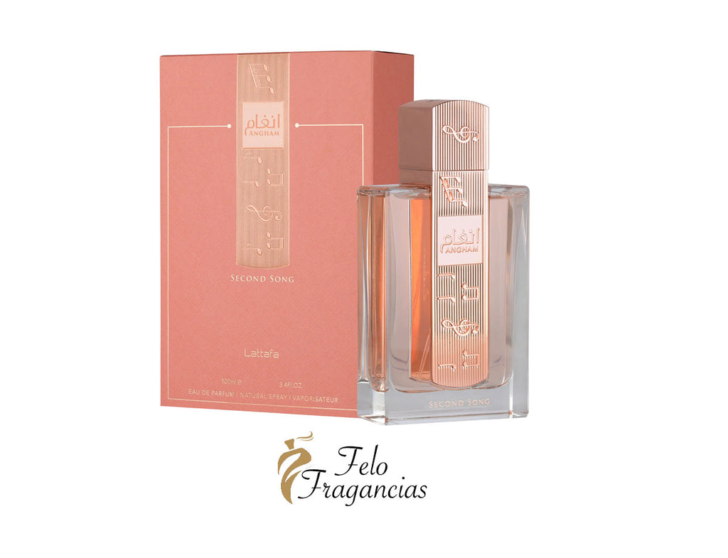 Angham Second Song eau de parfum bottle with pink presentation box, 100ml
