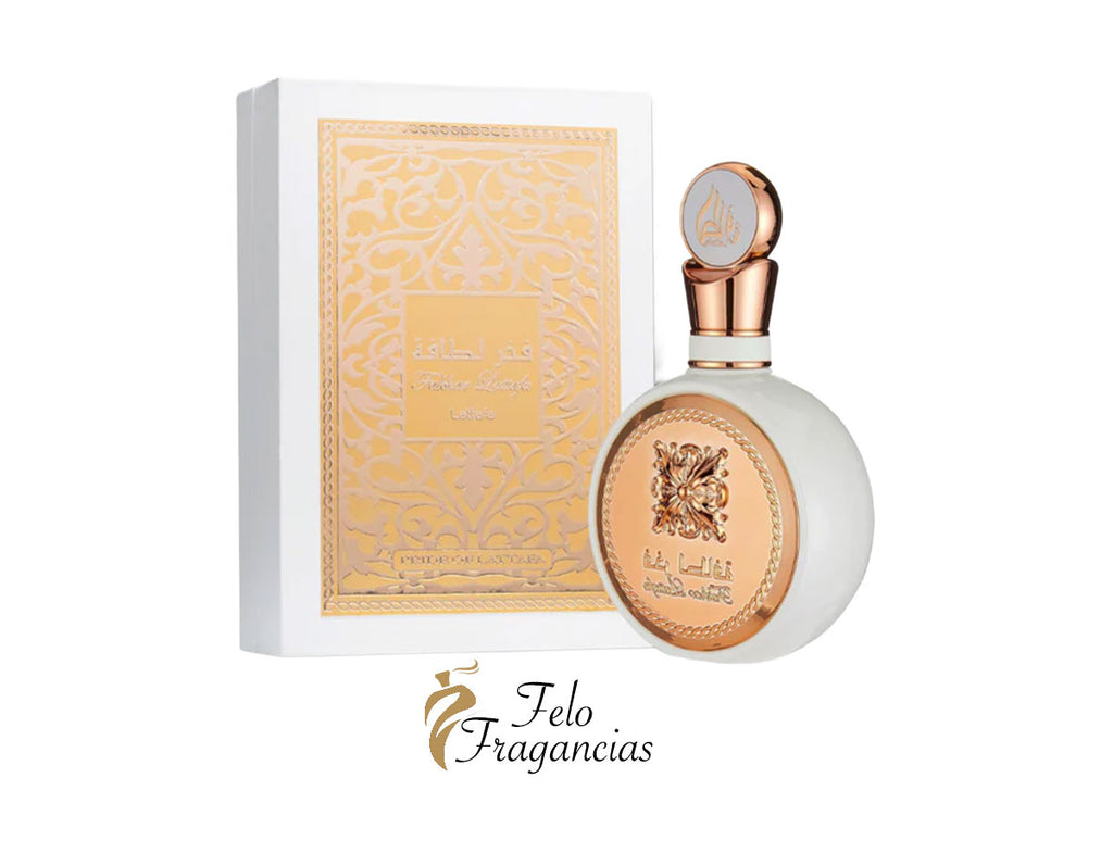 Lattafa Fakhar Rose 100ml eau de parfum, rose gold cap bottle with matching box