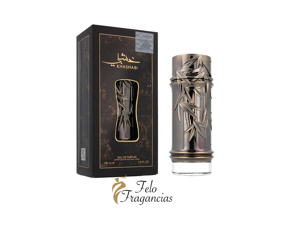 Khashabi unisex eau de parfum 100 ml, silver spray bottle with matching black gold box