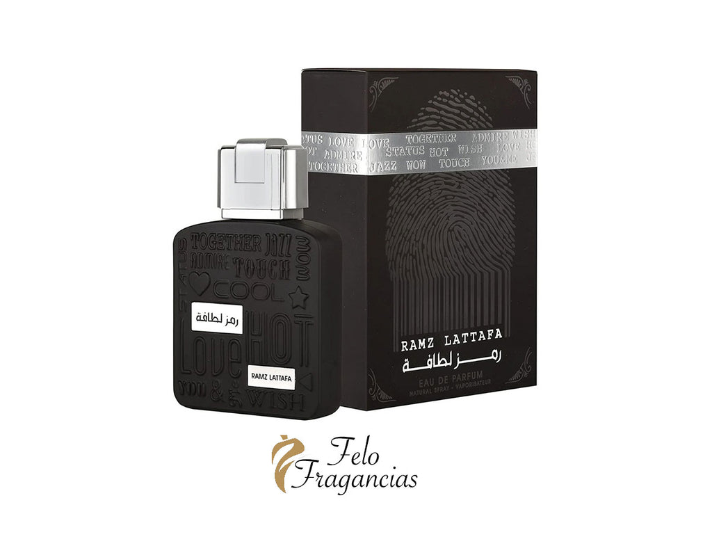 Ramz Lattafa Silver Eau de Parfum 100ml bottle with silver cap and box