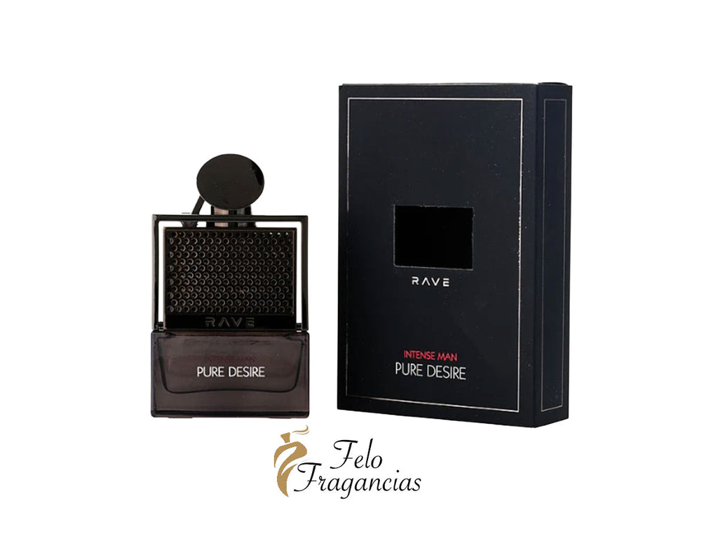 Pure Desire Eau de Parfum 100 ml bottle with black cap and dark rectangular box
