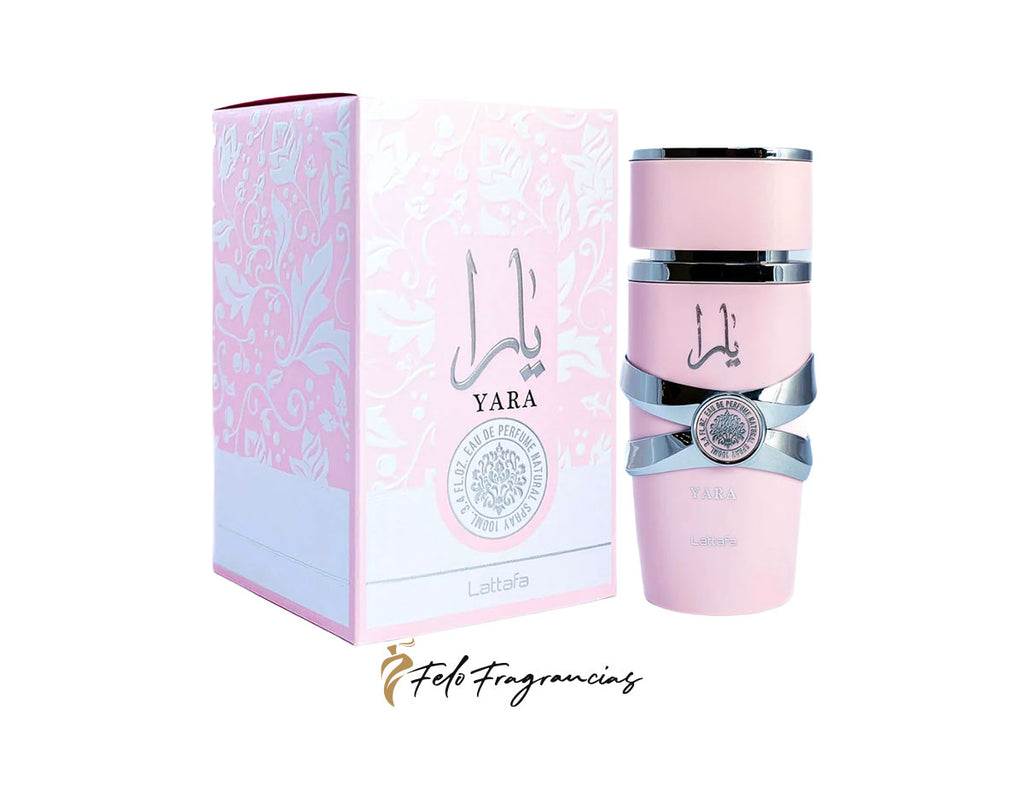 Lattafa Yara for Women EDP 100ml, pink perfume bottle and matching gift box