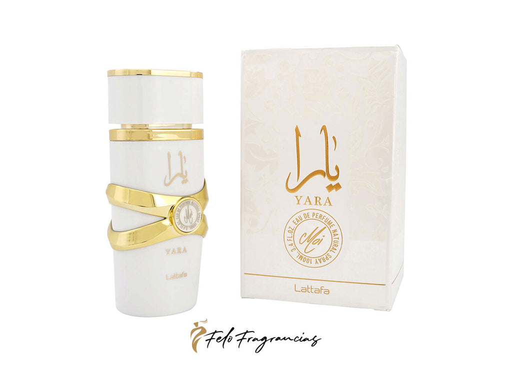 Lattafa Yara Moi 100ml eau de parfum bottle and box