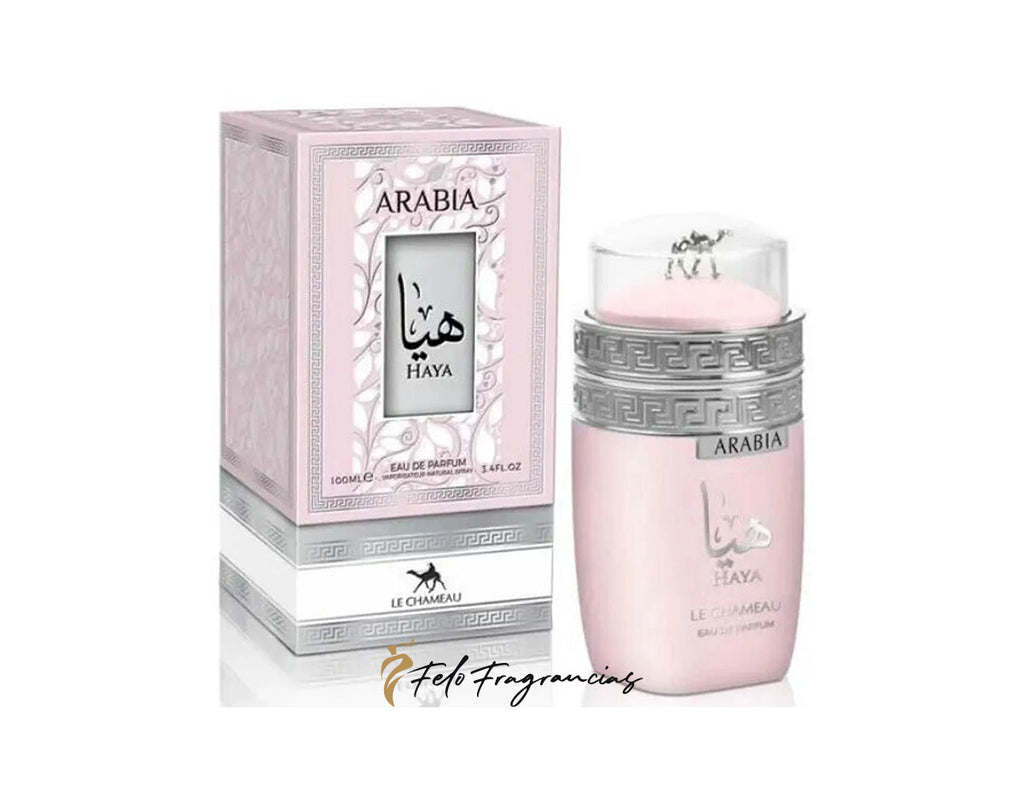 Arabia Haya eau de parfum 100ml bottle with pink cap and label