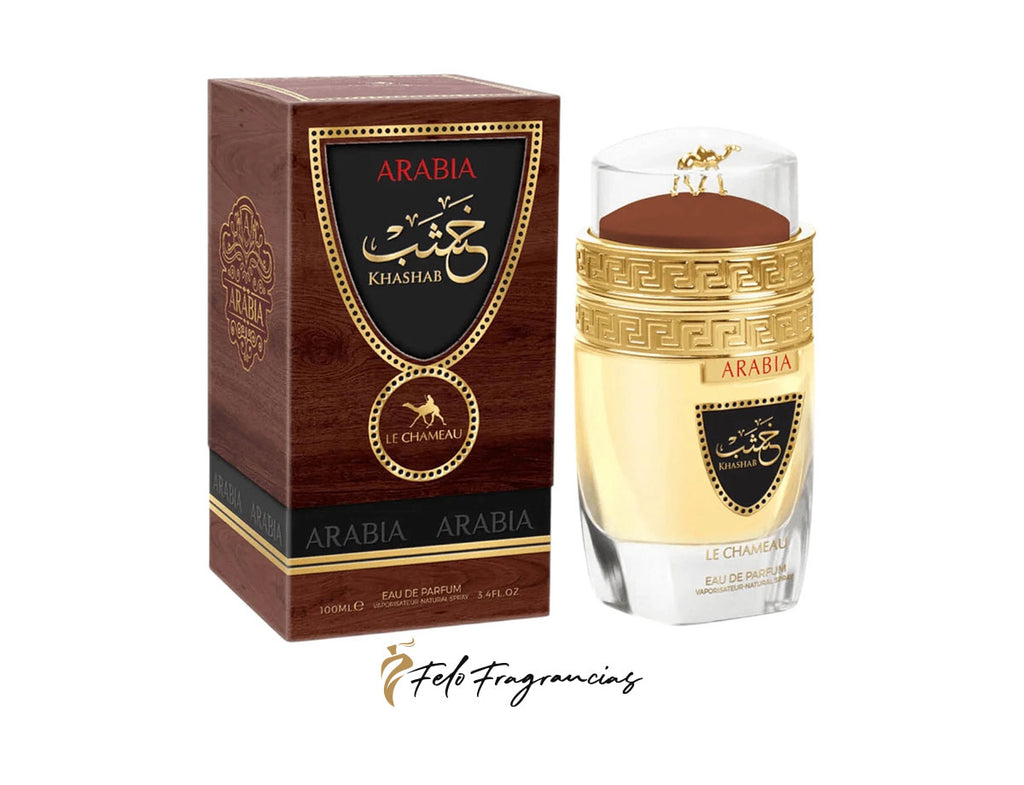 Arabia Khashab Eau de Parfum 100ml set: brown box and gold-capped glass bottle