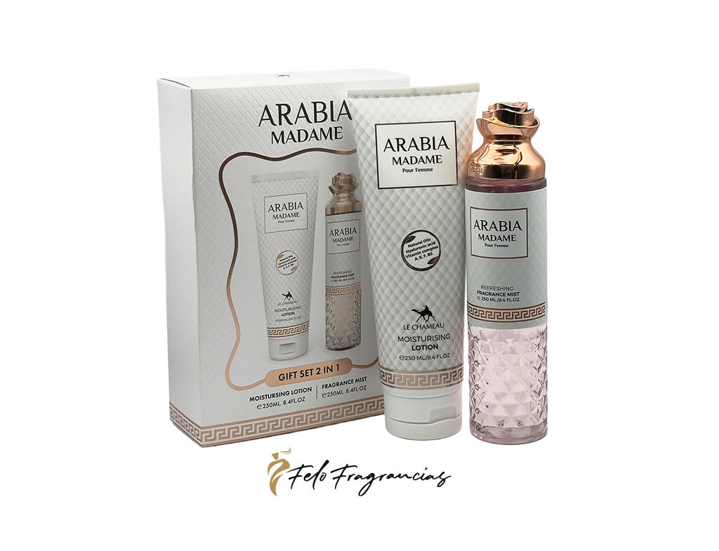 Arabia Madame 2-in-1 gift set: lotion and perfume bottles in box