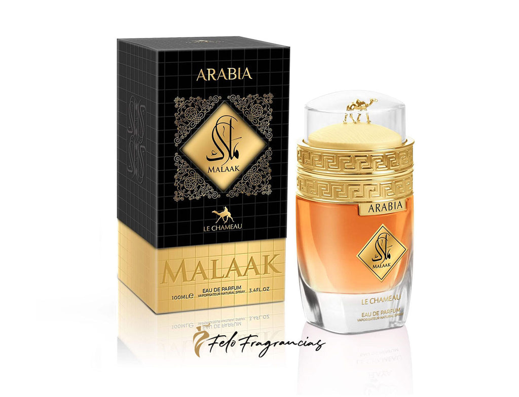 Arabia Malaak Eau de Parfum 100ml box and glass bottle with gold cap