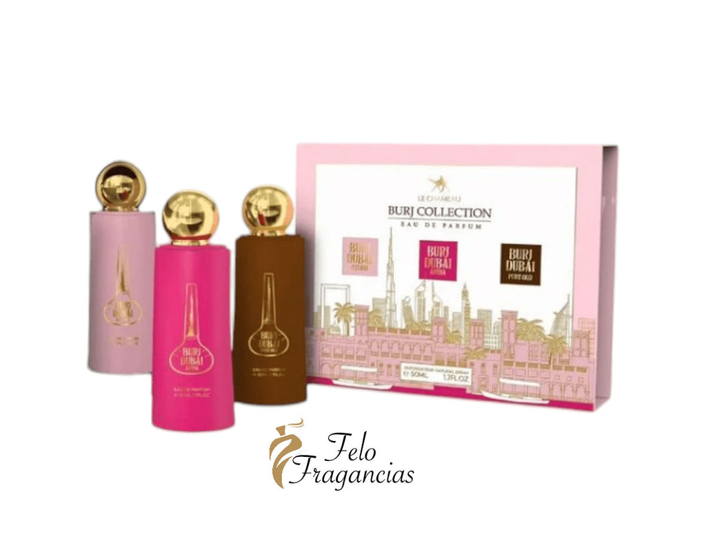 Burj Collection gift set with three 50ml perfume bottles and gift box