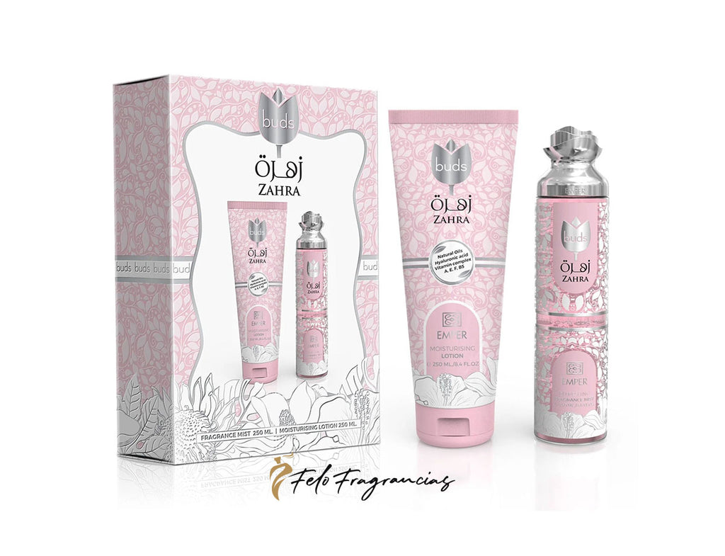 Buds Zahra 2-in-1 set: fragrance mist and body lotion, pink gift packaging