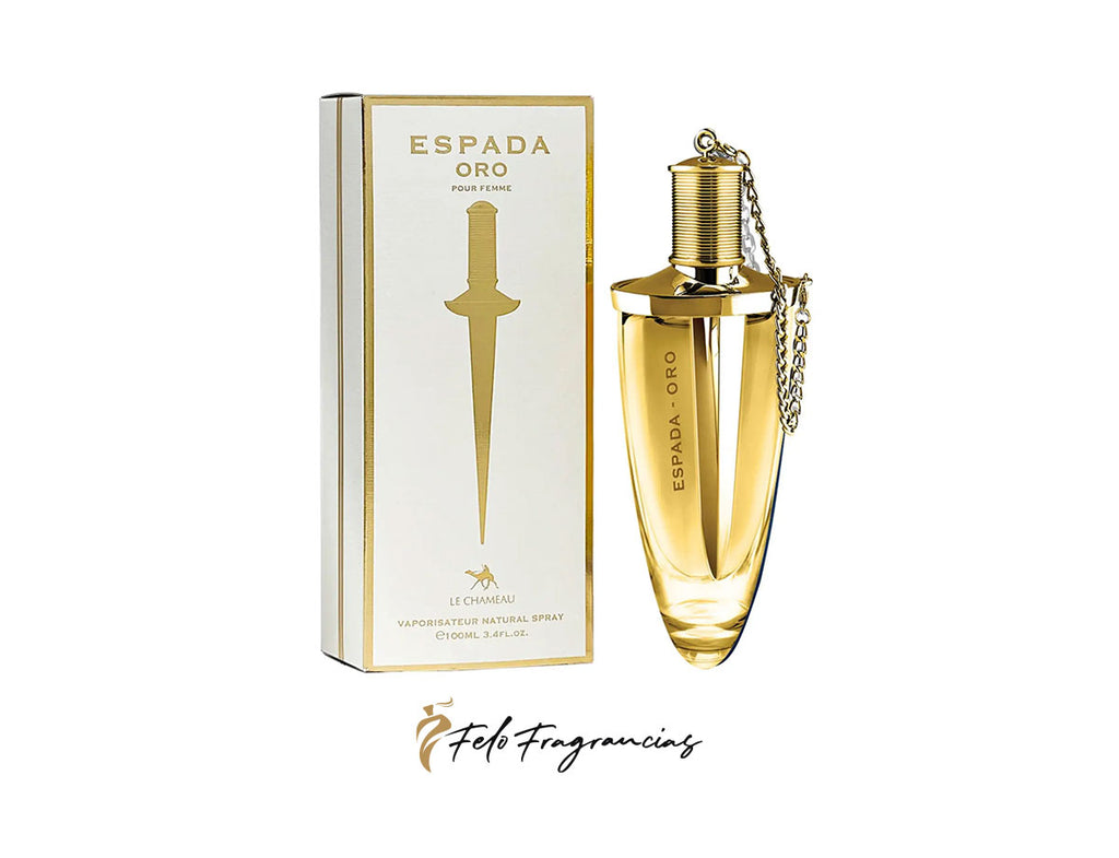 Espada Oro eau de parfum 100ml bottle with gold cap and matching box