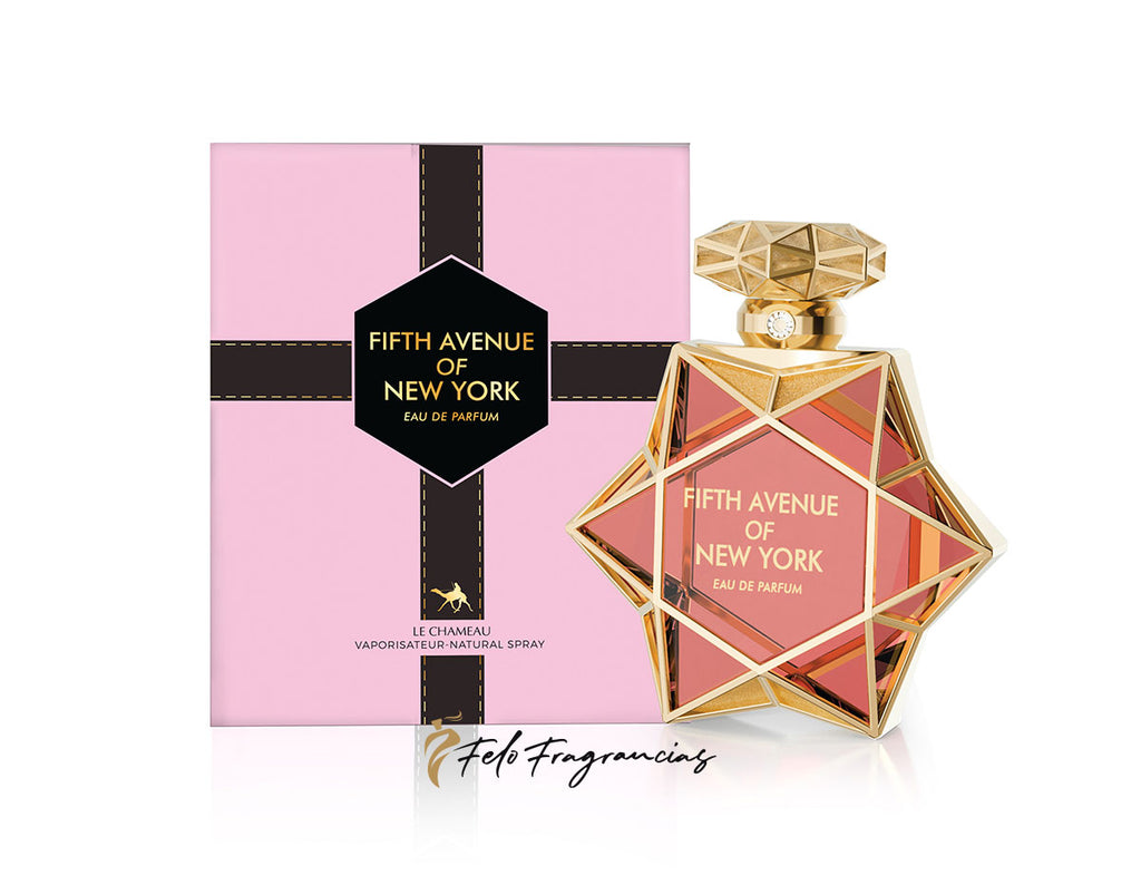 Fifth Avenue of New York Eau de Parfum 85ml bottle, gold geometric design