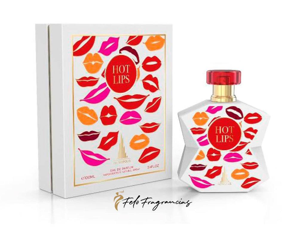 Hot Lips Eau de Parfum 100ml bottle with matching box, red lips pattern.
