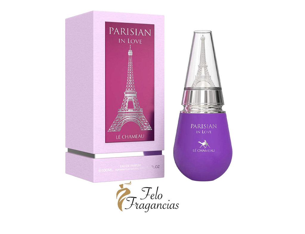 Parisian in Love 100ml eau de parfum bottle and box, purple cap and label