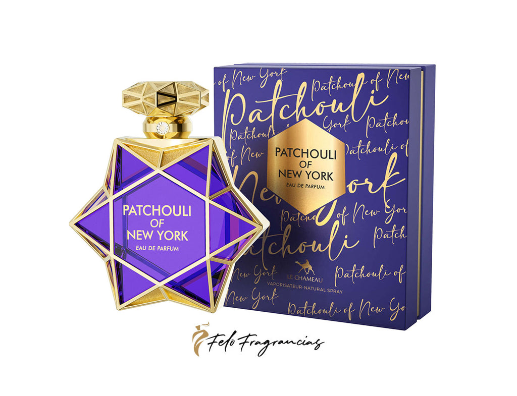 Patchouli of New York EDP, gold star bottle with matching Patchouli box.