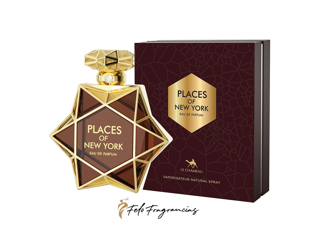 Places of New York eau de parfum 85ml bottle with geometric gold cap and matching box